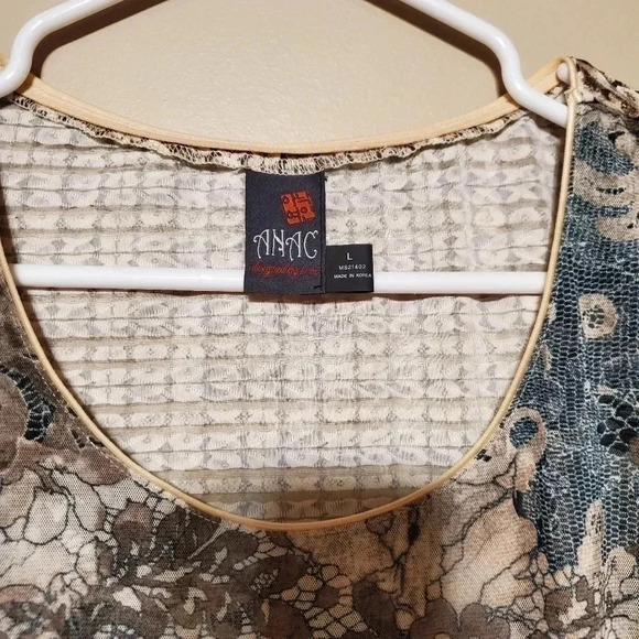 ANAC Designed By Kimi Mesh Mixed Print 3/4 Sleeve Top Made in Korea Size Large - Picture 4 of 7